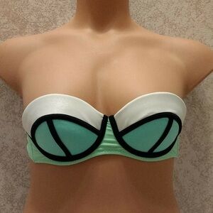 Rue Bleu Mint and White Color Block Bandeau Bikini Top